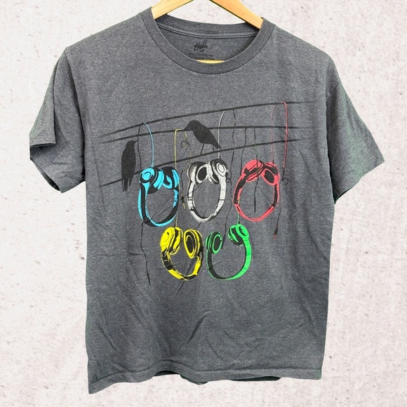 Gray Kids Tee with Headphone Print - Picture 1 of 3